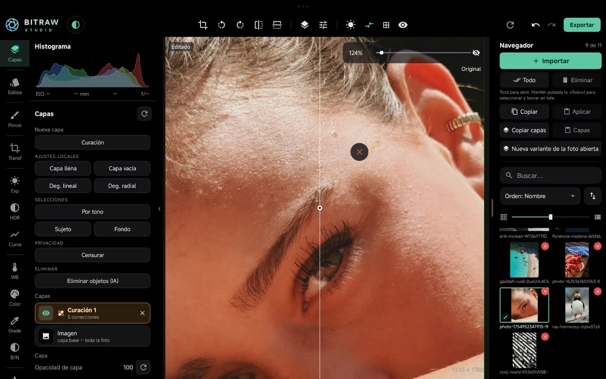 Capas: curación con tiradores sobre el rostro